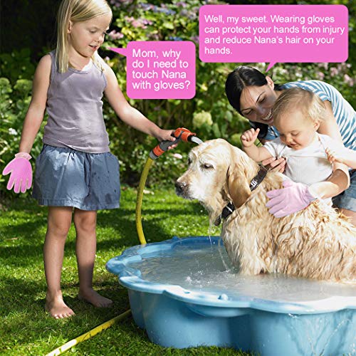 Hesiry Pet Grooming Gloves Hair Removal for Cats Dogs, Double-Sided Used to Pet’s Deshedding、Bathe、Tickle and Stroke (Pink)