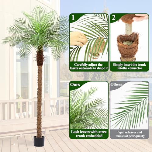 ZEEOZE 240 cm Artificial Phoenix Palm Tree Tall Artificial Palms with 18 Leaves Adjustable Artificial Plants Phoenix Palm for Outdoors Patio Swimming Pool Home Office Living Room Garden (2 Pcs, 240 cm