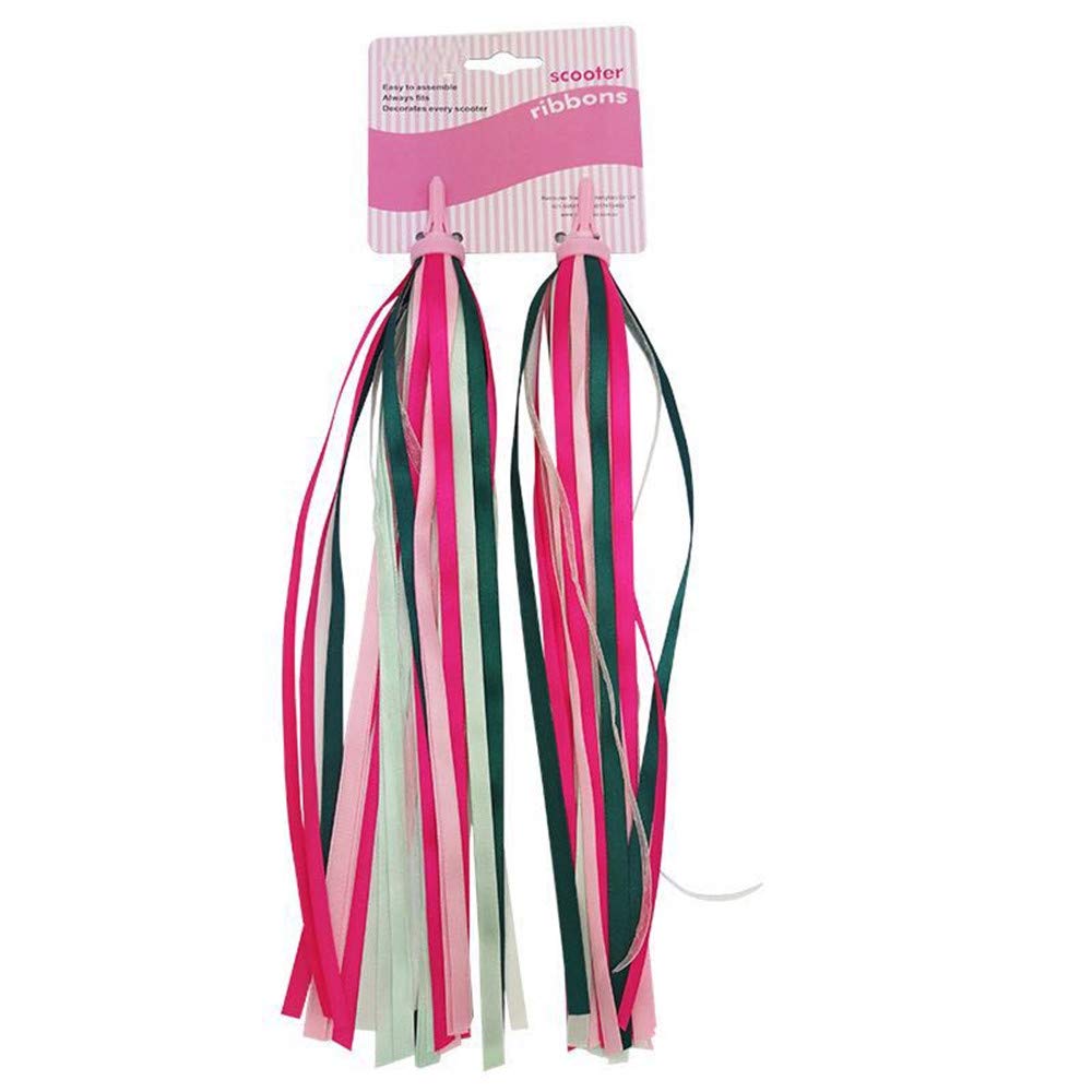 AISHEMI Bike Handlebar Streamers Bicycle Scooter Trike Colorful Long 11" Length Satin Ribbon Streamer - Easy Attachment to Cycle's Handlebars (pink+green)