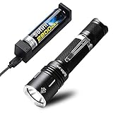 Sofirn SF36 Tactical Flashlight Rechargeable 18650 Battery and Charger Bundle, Cree XPL V6 LED 1070 High Lumens, Compact EDC Light For Camping Hiking Fishing Caving Hunting