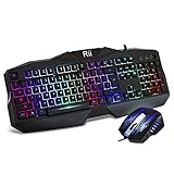 Rii Gaming Keyboard and Mouse Combo,LED Rainbow Backlit USB Wired Computer Keyboard 104 Key,Spill-Resistant Design,Ergonomic Wrist Rest Keyboard Mouse Set for Windows PC Gamer. Black