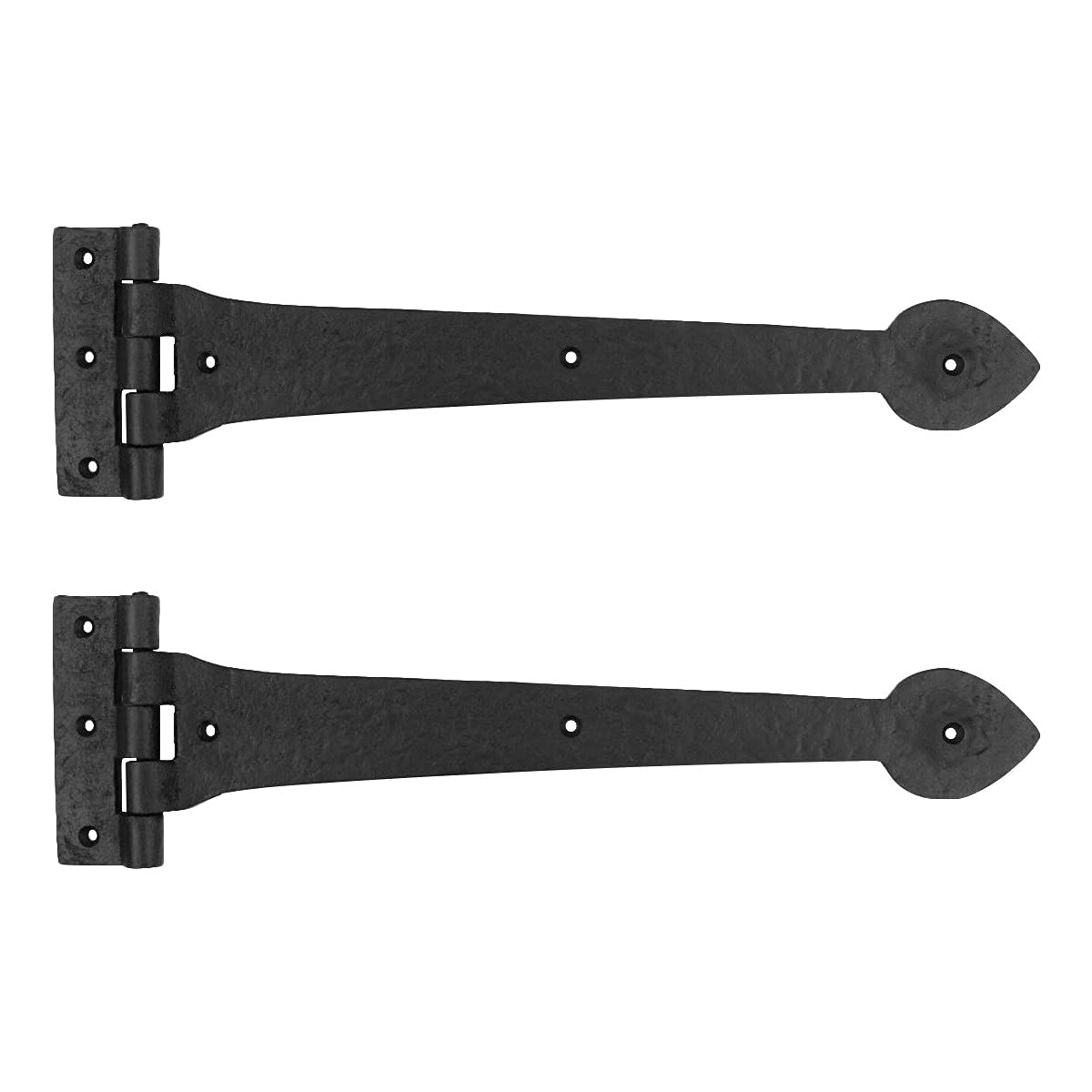 Photo 1 of Renovators Supply Manufacturing Strap Hinge 15 in. Black Wrought Iron Spade Tip Strap Gate and Door Hinges with Hardware, Pack of 2