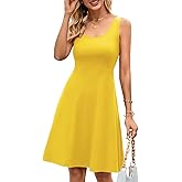 Herou Summer Beach Floral Dresses for Women A line Sleeveless Wide Strap High Waist Midi Tank Dress