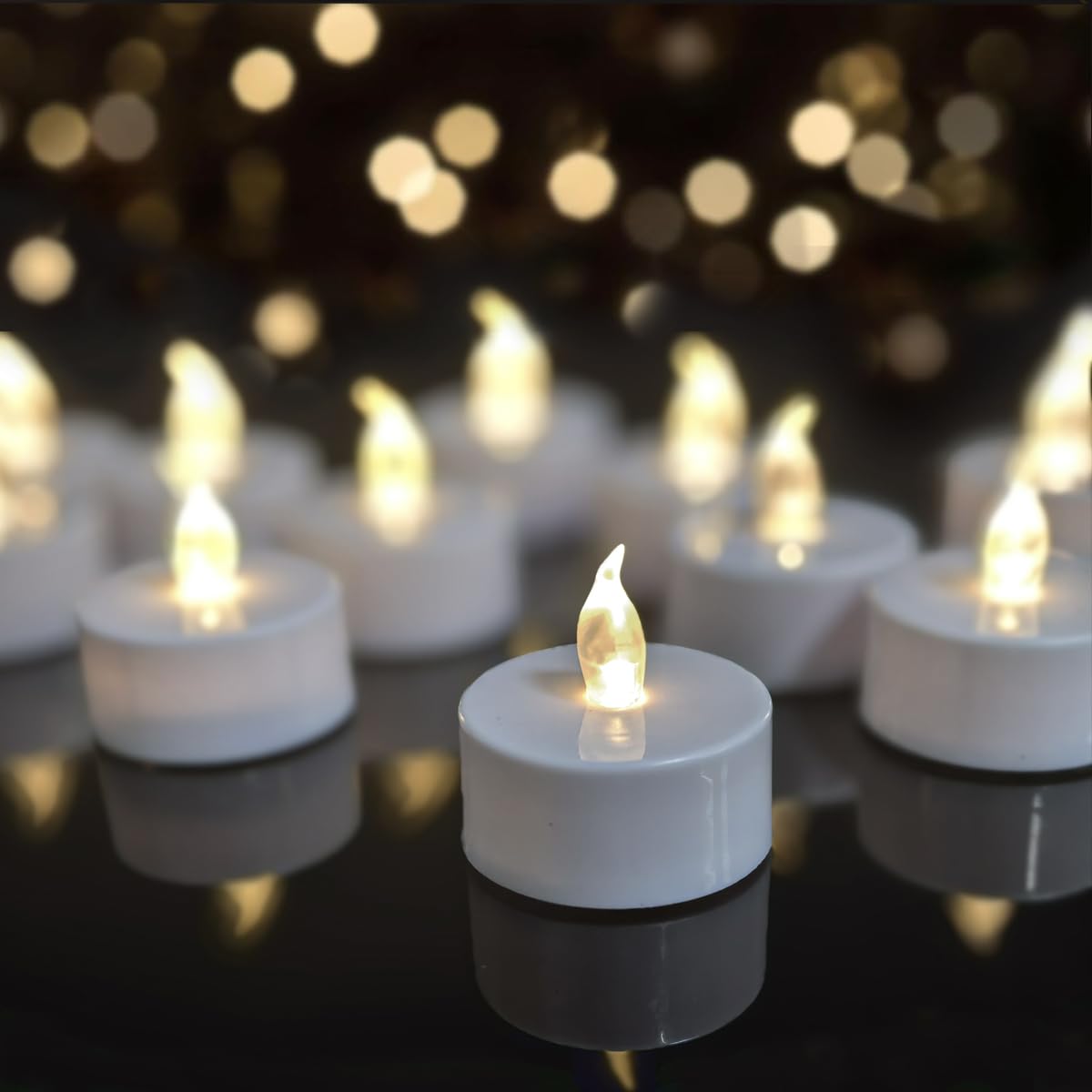 Photo 1 of 12 Pack Flameless LED Tea Lights with Timer Battery Operation,Built-in 6-hour On/Off Cycle in 24 Hours,Automatically Flickering Warm White Tealights