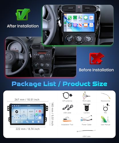 Rimoody 4G+128G Android Car Radio for Suzuki Splash Ritz/Opel Agila 2004-2014 9 Inch Screen In-Cell Carplay Wireless Android Car Mirror Link GPS Ships WiFi FM/RDS/EQ BT Steering Wheel Controls