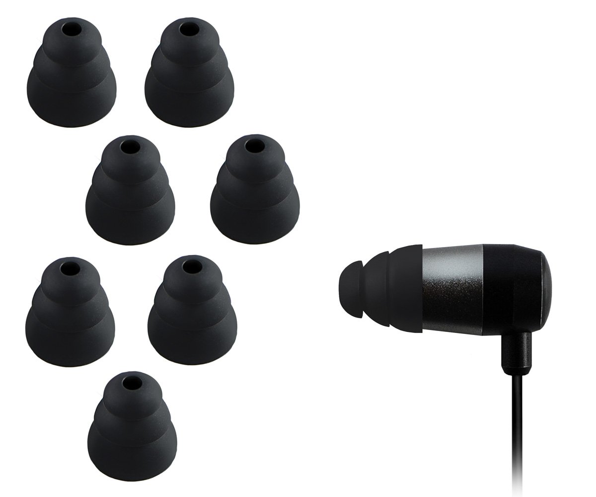 Xcessor Triple Flange Conical Replacement Silicone Earbuds 4 Pairs (Set of 8 Pieces) (Medium, Black)