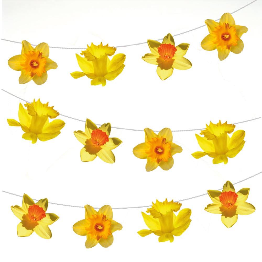 AK Giftshop Daffodil Flower Easter Bunting Party Decorations - 12pcs / 2.5m Ribbon Yellow
