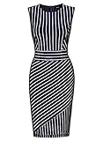 Miusol Women's Formal Scoop Neck Stripe Slim Work Bodycon Pencil Dress