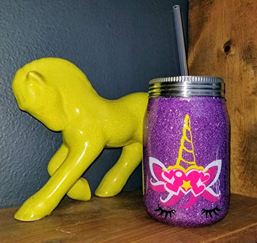 Stainless Steel Travel Mug Glitter Mason Jar - Unicorn - Gift