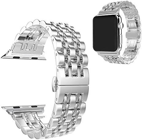 Baoking Apple Watch Bands 42mm for Women Men,Stainless Steel Chain Style Bracelet Replacement Strap for Apple Watch Series 3 Series 2 Series 1 (Silver, 42mm)