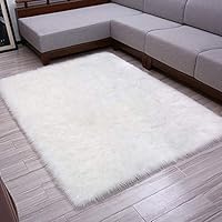 Softlife Faux Fur Sheepskin Area Rug Shaggy Wool Carpet for Bedroom Living Room Home Decor (3ft x 5ft,White)