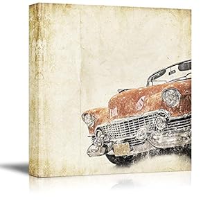 Canvas Prints Wall Art - Retro Background with Old Car | Modern Wall Decor/Home Decoration Stretched Gallery Canvas Wrap Giclee Print. Ready to Hang - 12" x 12"