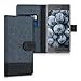 kwmobile Wallet Case for Sony Xperia X - Fabric and PU Leather Flip Cover with Card Slots and Stand - Dark Blue Black