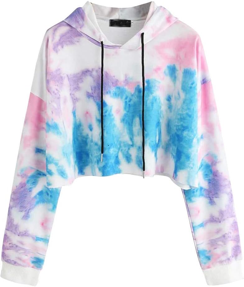 Hunauoo Drawstring Sweatershirt for Women Colorful O-Neck Long Sleeve Hoodie Pullover Top