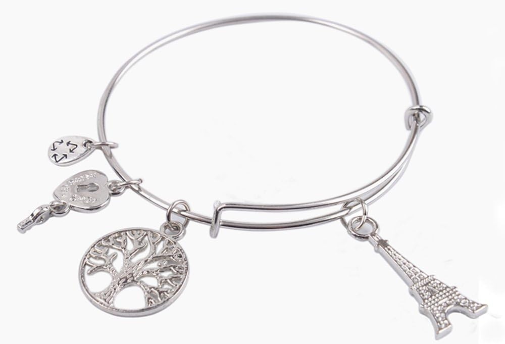 Fashion Silver Tone Eiffel Expandable Wire Bangle Bracelet
