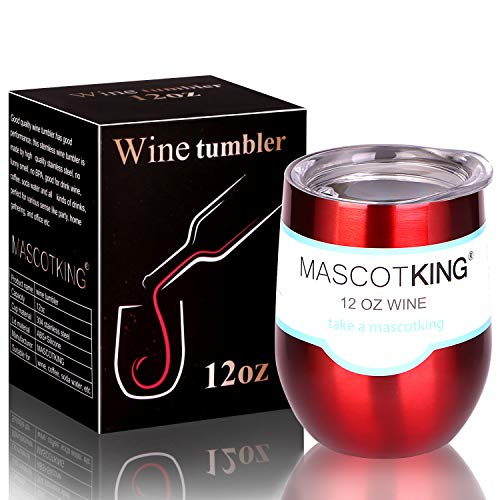 MASCOTKING 12 oz Wine Tumbler,Double Vacuum Insulated Wine Glass with Lids for Keeping Wine, Coffee, Drinks, Champagne, Cocktails-Perfect Father's Day Gifts