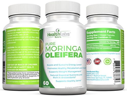 Health Labs Nutra Premium Moringa Oleifera Leaf Capsules 3-Month Supply, Complete Green Superfood Supplement, Energy, Metabolism, Mood and Immune Booster (Pack of 3)