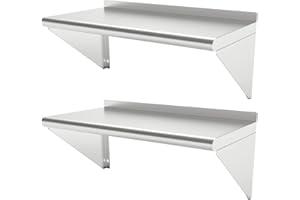 STEELBUS 12''x36'' - 2PACKS Wall Mounted Stainless Steel Shelf NSF Commercial Metal Wall Mount Floating Shelving for Kitchen, Restaurant, Food Truck,Garage,Washrooms,Home&Hotel