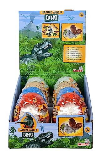 Dino - Set di scavi in uovo, 8 pezzi, assortiti, solo un articolo, dinosauro da scavare, 8 cm, con attrezzi, a partire dai 3 anni in su
