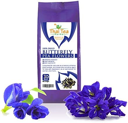 Dried Butterfly Blue Pea Flowers for Enhancing Hot & Cold Teas - 100% Organic No Pesticide Free Natural Dried Thai Herbals, 30 grams (1.07 oz)