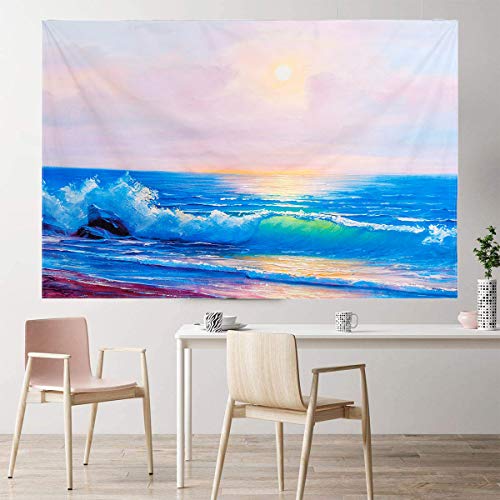 Tapestry Wall Hanging, Ocean Wave Sunset Tapestry Nature Landscape Wall Blanket Home Decorations for Living Room Bedroom Apartment Dorm Decor