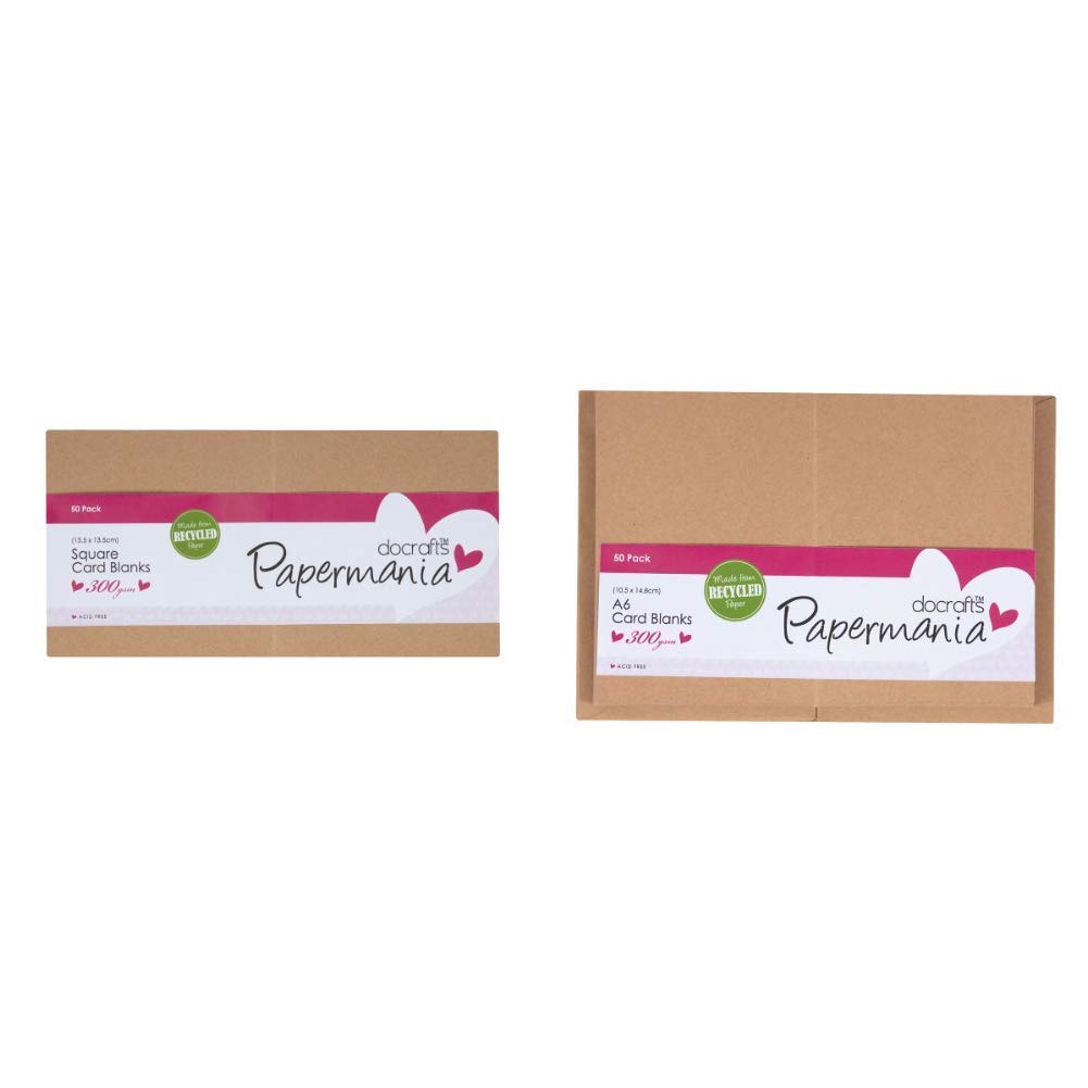 Papermania Recycled Kraft Square Blank Card, Pack of 50 &A6 Recycled Kraft Blank Card and Envelope, Pack of 50