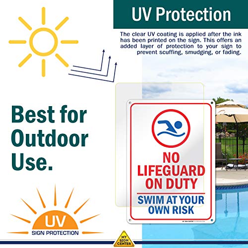 No Lifeguard on Duty Swim At Your Own Risk Sign, 10x14 Inches, Rust Free .040 Aluminum, Fade Resistant, Made in USA by My Sign Center