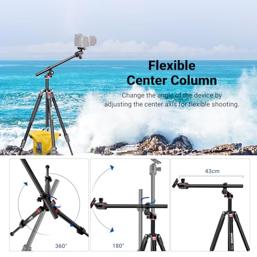 NEEWER Overhead Horizontal Camera Tripod Monopod with Ball Head & Flexible Center Column, 90 Inch Tall Metal DSLR Video Travel Stand, Arca Type QR Plate & Inverted Legs, Max Load 13.2 lbs, TP63