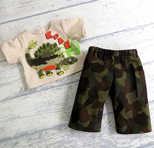 15 inch Boy Doll Clothes Dinosaur Tee Shirt and Camouflage Cargo Pants