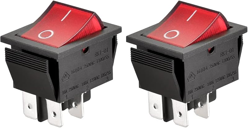 Heschen Rocker Switch ON-OFF DPST 4 Terminals Red Light 16A 250VAC