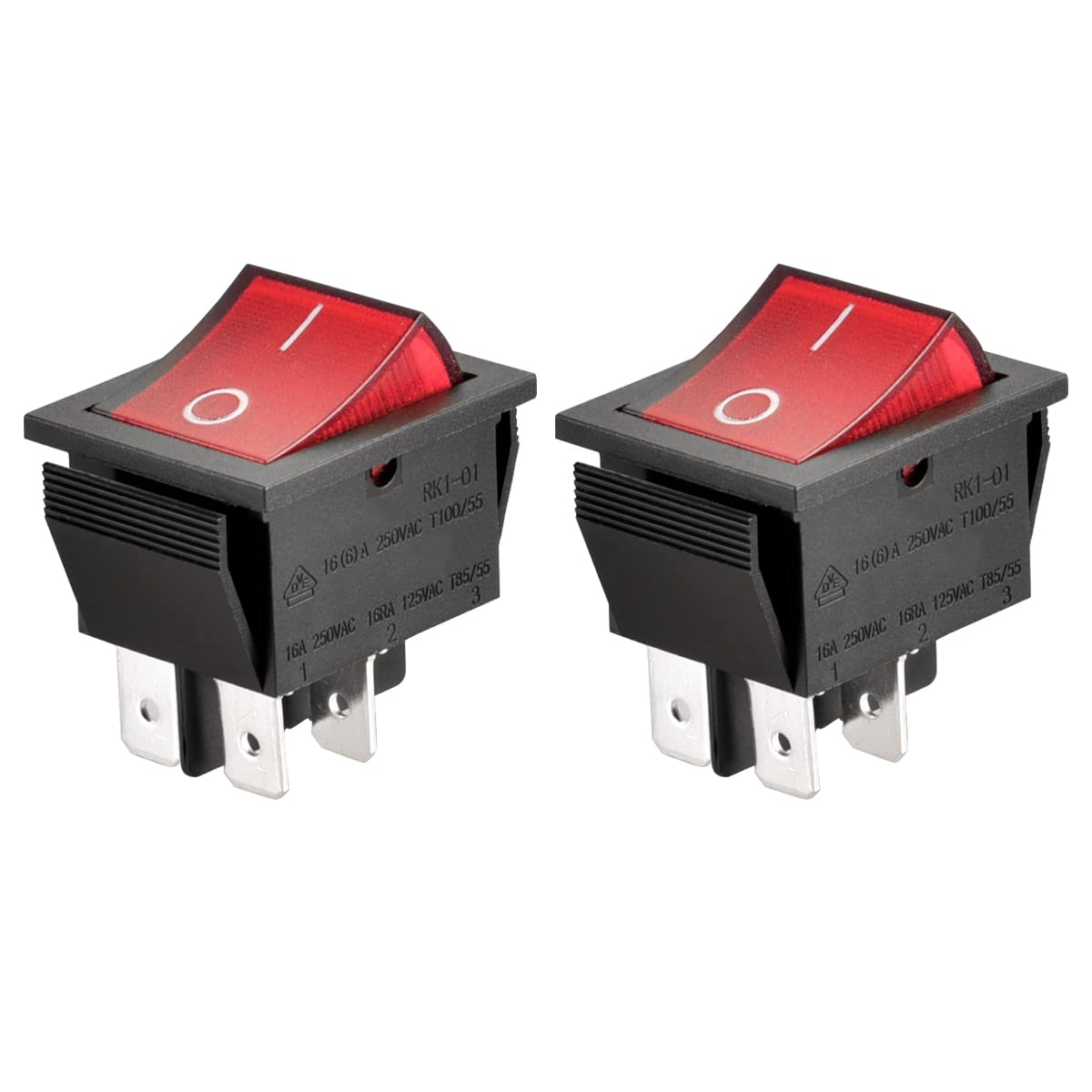 Heschen Rocker Switch ON-OFF DPST 4 Terminals Red light 16A 250VAC (2)