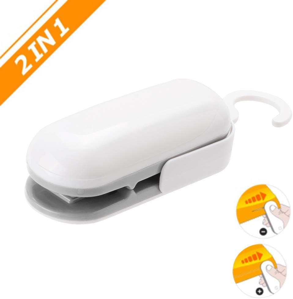 Mini Bag Sealer, 2 in 1 Heat Sealer, Handheld Heat Vacuum Sealers Cutter Portable Bag Resealer Sealer for Food Storage Snack Fresh Bag Sealer(Battery Not Included)