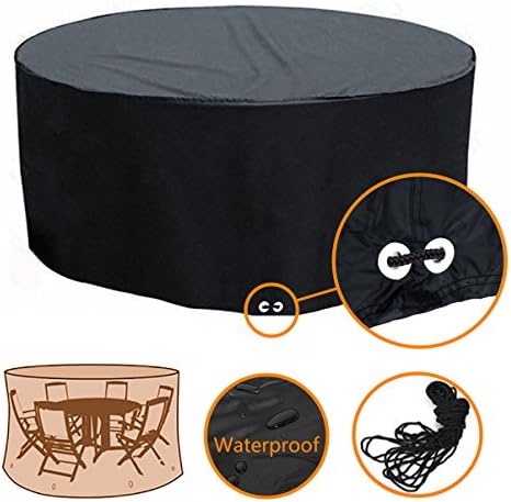 Fellie Cover Patio Round Table and Chair Set Cover Black - Durable and Water Resistant Patio Furniture Cover, 72"Dia x 37"H, All Weather Protection