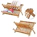 SONGMICS 100% Bamboo Dish Rack Plate，Dish Drying Rack, Collapsible Compact Dish Drainer，18 Slot Collapsible 2-Tier Dish Cup Holder, Folding Utensil Drainer for Kitchen Restaurant UKAB901
