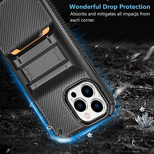 Vofolen Kickstand Case Compatible with iPhone 13 Pro Max, Shockproof Anti-Slip Anti-Scratch Slim Hard PC Shell with 2 Stand Way, Phone Full Body Protective Cover for iPhone 13 Pro Max 6.7 Inch, Black