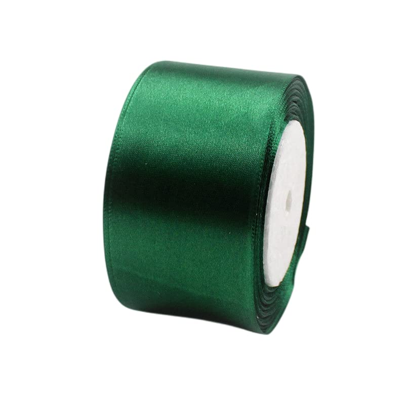 POPOYU 50mm Wide Dark Green Fabric Satin Ribbon - 23M, Double Sided Satin, Large Thick Polyester Ribbons for Gift Wrapping, Wedding, Car, Sewing, Floral, Sew, Party, Xmas Gift Wrapping Ribbon