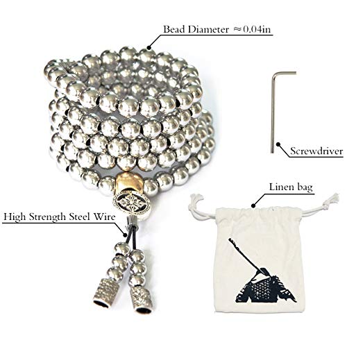 Stainless Steel Buddha Beads Necklace - Buddhist Prayer Beads Self Defense Bracelet Chain