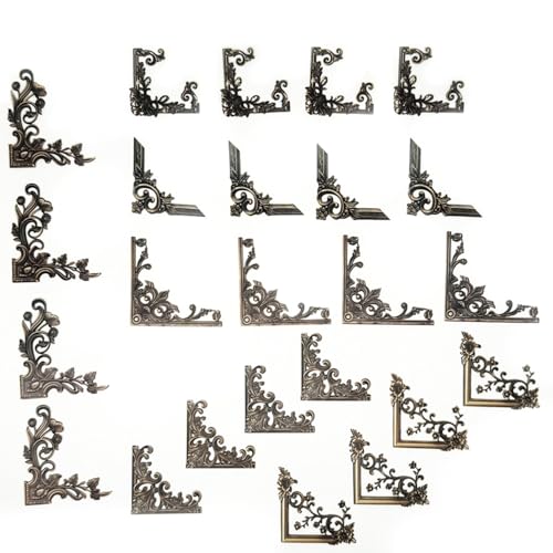 24Pieces Vintage Frame Corner Stickers, Scrapbook Decorative Paper Stickers, Retro Photo Border Sticker for DIY Journal Album Scrapbooking Diary Embellishment (Bronze)