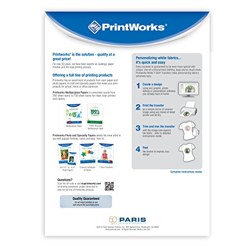 Printworks T-Shirt Transferpapier Für Weiße Stoffe – 10 Blatt, 21,5x27,9 Cm, Für Tintenstrahldrucker, Einfach Bügeln