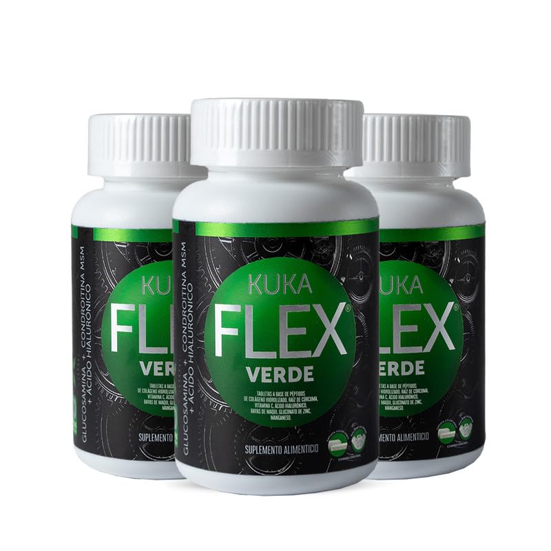 KukaFlex Verde Paquete de 3 Frascos con 30 Tabletas de 860mg cada Uno, 90 Tabletas en Total | Rinde Hasta 90 Días |Fórmula para Uso Diario| Kuka Flex Verde