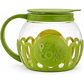 Ecolution Micro-Pop Microwave Popcorn Popper 1.5 QT - Temperature Safe Glass w/Multi Purpose Lid, Snack Size, Green