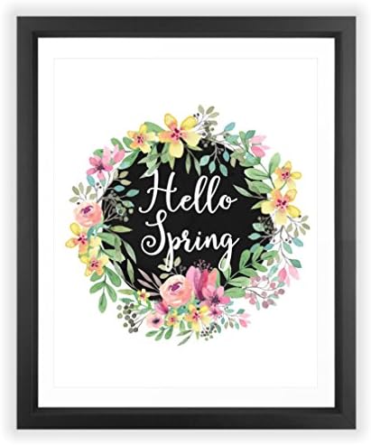Eleville 8X10 Unframed Hello Spring Floral Watercolor Art Print Family Room Quote Wall Art Home Decor Spring Art Print wreath flower print New Housewarming Holiday wgnb073
