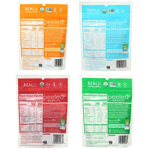 Peeled Snacks Organic Dried Fruit Variety Pack, Mango, Paradise Blend, Chili Mango, Apple, 4 Count