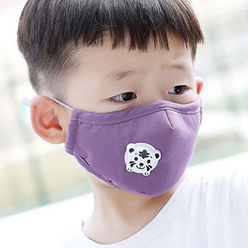 CHUANGLI 3 Pack Cute Kids Anti PM 2.5 Pollen Dust Mask Washable Cotton N95 Masks with Valve Replaceable Filter