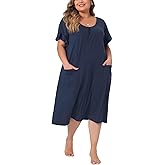 Agnes Orinda Plus Size Nightgowns Pajama for Women Short Sleeve Round Neck Soft Nightshirt with Pockets Pajama