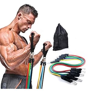 Langguth Resistance Bands 11 stuks fitnessbanden weerstandsbanden set krachttraining met handgrepen, deuranker, fitness…
