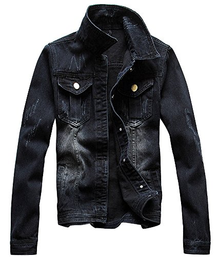 Zicac Mens Casual Denim Jacket Military Slim Fit Driver Button