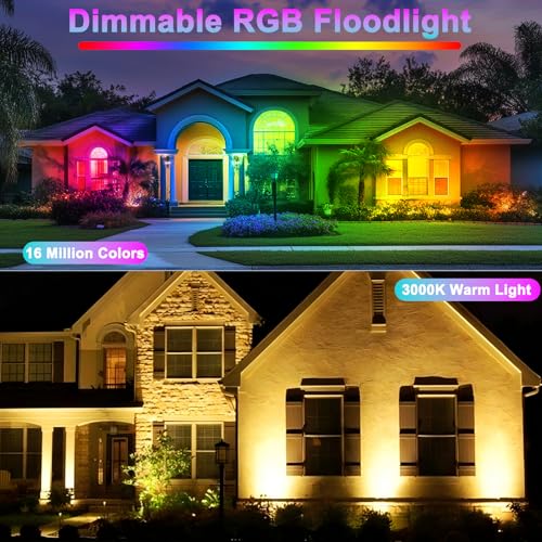 50W Outdoor RGB LED Floodlight, 2PCS Color LED Projector with Remote Control 2.4G and Bluetooth APP Projector RGBW IP66 Waterproof Spot Led Color LED RGB Dimmable Bar for Garden Tree Festival