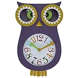 Lily's Home Pendulum Owl Clock with Revolving Eyes and Swinging Tail, Wonderful and Colorful Addition to Owl Themed Bedroom Décor, Purple (13