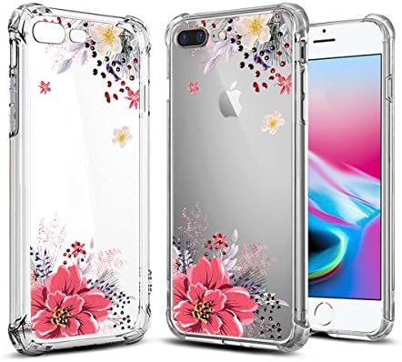 Verson iPhone 8 Plus Case iPhone 7 Plus Case with Flowers, [Four Corners Thicken Shockproof] Slim Shockproof Clear Floral Pattern Soft Flexible TPU Back Cover Case [Support Wireless Charging]